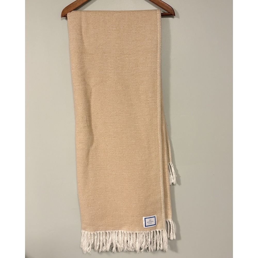 Matouk Pezzo Fringed Throw Blanket Champagne Approx Size 53x59 Made In Portugal